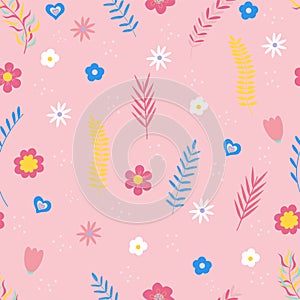 Summer floral seamless pattern. Flowers and branches in pastel colors. Vector illustration