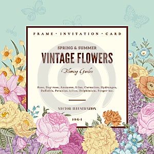 Summer floral vintage vector background.