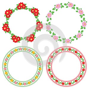 Summer flowers dahlia in decorative frames - vector round decorations