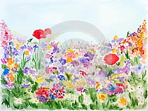 Sommer Blumen im garten Aquarell handgemalt 