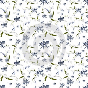 Summer flowers and leaves pattern seamless