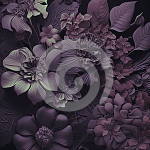 Summer flowers, monocolor art in violet tones.