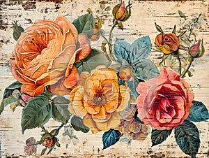 Summer Flowers on Shabby Chic Wood Background