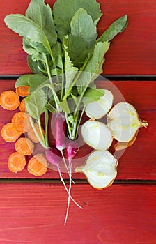 Summer frame with fresh organic vegetables