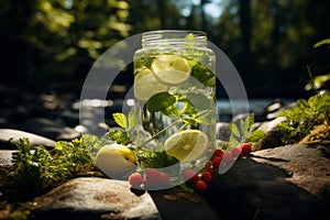 Summer freshness Nature inspired drink, food, water, green, and ice