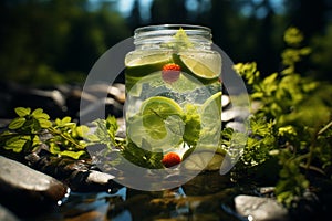 Summer freshness Nature inspired drink, food, water, green, and ice