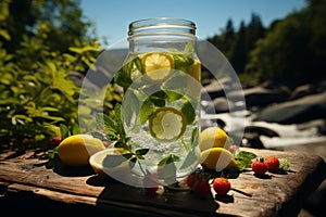 Summer freshness Nature inspired drink, food, water, green, and ice