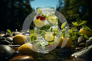 Summer freshness Nature inspired drink, food, water, green, and ice