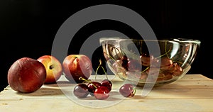 Summer fruit composition with black foreground
