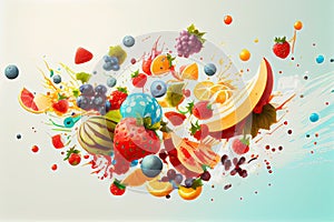 summer fruit frenzy, with fruits and berries flying across the screen