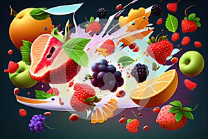 summer fruit frenzy, with fruits and berries flying across the screen