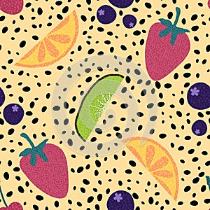 Summer fruit seamless berries pattern for wrapping paper and fabrics and linens and kids clothes print