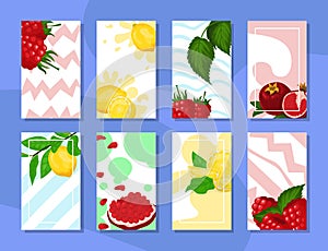 Summer fruit set background card poster, vector illustration. Nature fiid design, banner fresh collection brochure