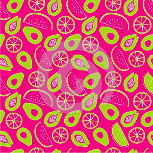 Summer Fruit Textured Pattern Seamless Repeat Pattern Vector