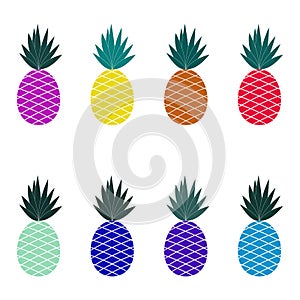 Summer fruits for healthy lifestyle. Pineapple fruit. Vector illustration cartoon flat icon isolated on colorful background. Desig