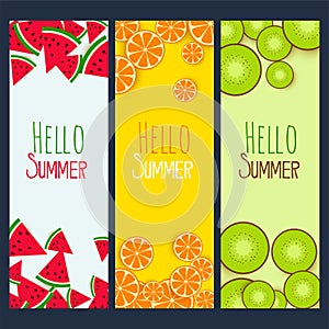 Summer fruits verticle banners set photo