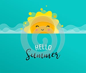 Summer fun background, sun illustration and banner design. Sale poster photo