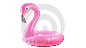 Summer fun beach. Pink pool inflatable flamingo for summer beach isolated on white background. Funny bird toy for kids