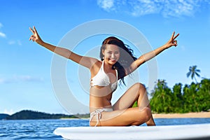 Summer Fun. Happy Healthy Woman In Sea. Travel Vacation. Lifest
