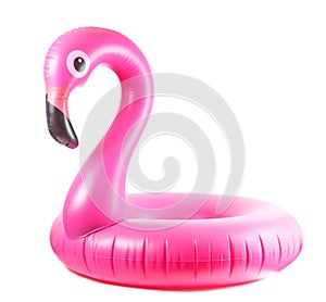 Summer fun. Pink pool inflatable flamingo for summer beach isolated on white background. Luxury lifestyle travel