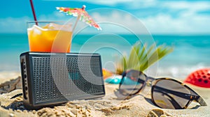 Summer Fun: Portable Speaker Mockup on Beach, AI Created