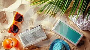 Summer Fun: Portable Speaker Mockup on Beach, AI Created