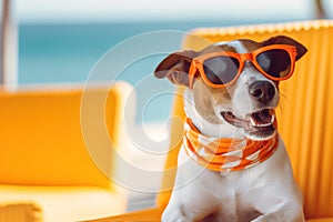 summer fun: sunglasses-clad dog takes a hilarious sunbathing break on a deck chair during vacation