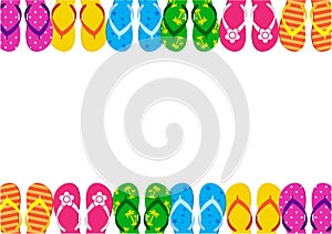 Summer funny background with bright colorful flip flop, foot wear. Vector illustration