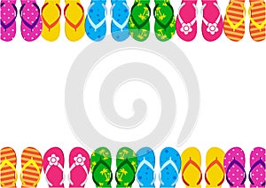 Summer funny background with bright colorful flip flop, foot wear. Vector illustration photo