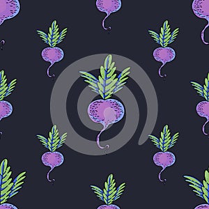 Summer garden beetroot, cartoon vegetable seamless pattern, bright texture