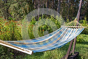 Summer garden with hanging hammock for relaxation