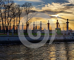 Summer garden and Peter and Paul fortress in St. Petersburg