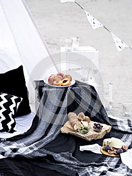 Summer glamorous camping with healthy snacks.