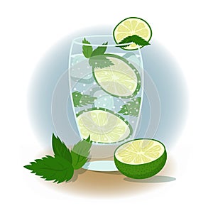 Summer glass with mojito and ice