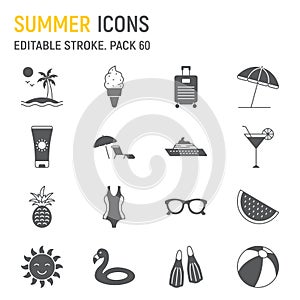 Summer glyph icon set