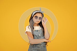 summer goodness. headkerchief and sunglasses - summer accessory. beauty and fashion. happy childhood. retro girl with photo