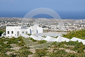 Summer Greek villa with helipad in Santorini island. Greece, Cyclades