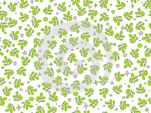 Summer green leaves vector seamless pattern. deciduous tree leaf pattern, falling cartoon leaves on white background