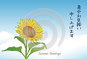 Summer greeting card, Blue sky and sunflowers