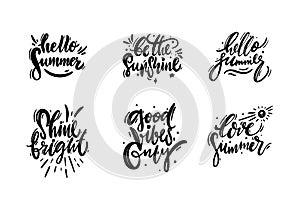 Summer hand drawn vector lettering quotes set. Good Vibes Only Holiday Phrase. Isolated on white background