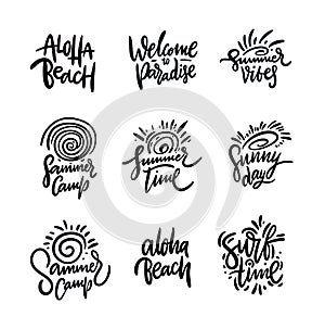 Summer hand drawn vector lettering quotes set. Good Vibes Only Holiday Phrase. Isolated on white background.