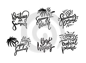 Summer hand drawn vector lettering quotes set. Good Vibes Only Holiday Phrase. Isolated on white background.