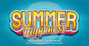 Summer Happiness Text Style Effect. Editable Graphic Text Template