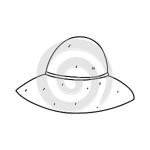 Summer hat. Hand drawn doodle style. Vector illustration isolated on white. Coloring page.