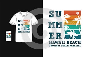 Summer Hawaii beach t shirt design silhouette retro vintage style