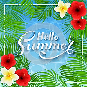 Summer Hawaiian flowers on water background