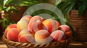 Summer hint in a basket of fresh peaches