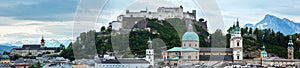 Summer Hohensalzburg Fortress (built in 1077) on mountain top (Salzburg, Austria)