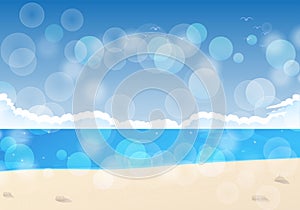 Summer holiday abstract beach bokeh light blue sky beautiful texture space