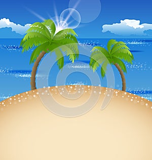Summer holiday background with beach, palm, sky